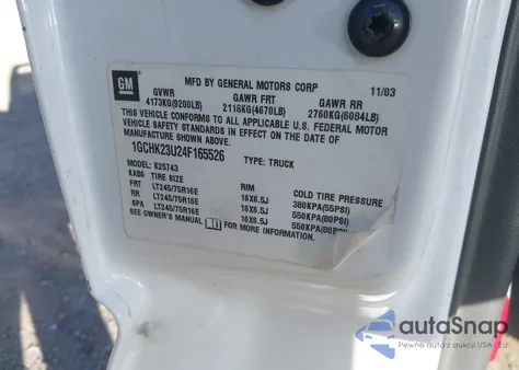 2004 Chevrolet Silverado 2500Hd Ls z USA, uszkodzony, nr VIN 1GCHK23U24F165526